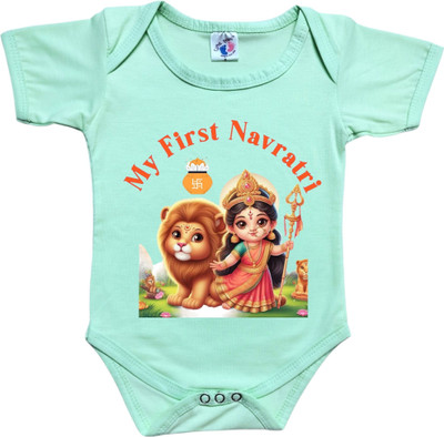 Cutie Pals Romper For Baby Boys & Baby Girls Casual Graphic Print Cotton Blend(Green, Pack of 1)