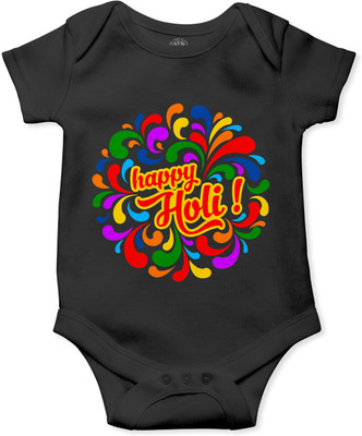 THE PRINT PLATTER Romper For Baby Boys & Baby Girls Casual Graphic Print Cotton Blend(Black, Pack of 1)