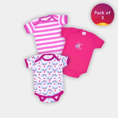 Modern Mama Romper For Baby Boys & Baby Girls Casual Striped, Printed Cotton Blend(Pink, Pack of 3)