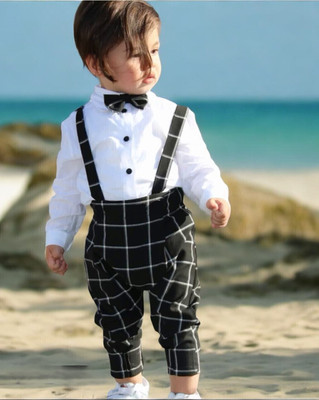 Belliza Dungaree For Baby Boys & Baby Girls Casual Checkered Cotton Blend(Black, Pack of 1)