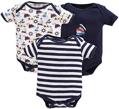 King Born Romper For Baby Boys & Baby Girls Printed Cotton Blend(Blue, Pack of 3)
