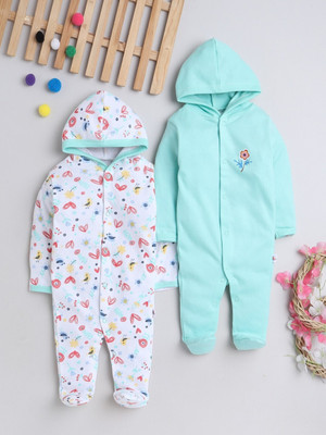 Mahadev Impex Romper For Baby Boys & Baby Girls Casual Solid Pure Cotton(Green, Pack of 2)