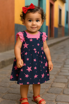 Clothe Funn Dungaree For Baby Girls Casual Printed Pure Cotton(Dark Blue, Pack of 1)