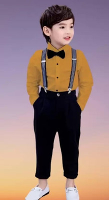 ZIKIGO Dungaree For Boys & Girls Party Solid Cotton Blend(Yellow, Pack of 1)