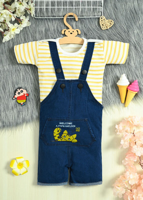 DUNGAREES Dungaree For Baby Boys & Baby Girls Party Printed Denim(Blue, Pack of 1)