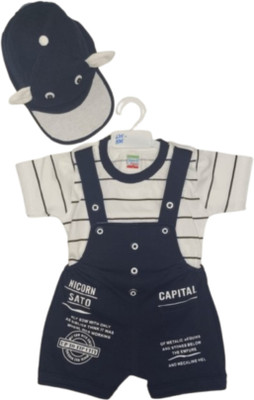 LITTLE KANHA Dungaree For Baby Boys & Baby Girls Printed Hosiery(Dark Blue, Pack of 1)