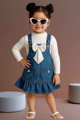 Nifty Fashion Dungaree For Baby Girls Party Washed Denim(White, Pack of 1)