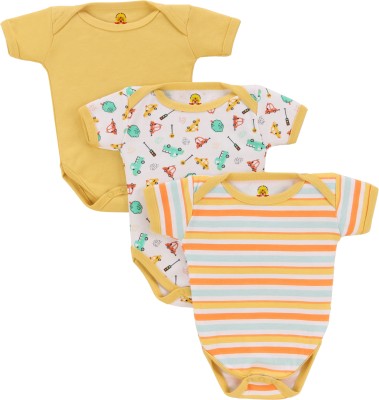 King Born Romper For Baby Boys & Baby Girls Casual Printed Cotton Blend(Yellow, Pack of 3)