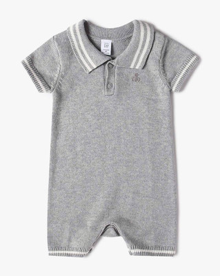 GAP Romper For Baby Boys & Baby Girls Casual Solid Pure Cotton(Grey, Pack of 1)