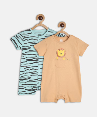 MINI KLUB Romper For Baby Boys Casual Printed Pure Cotton(Blue, Pack of 2)