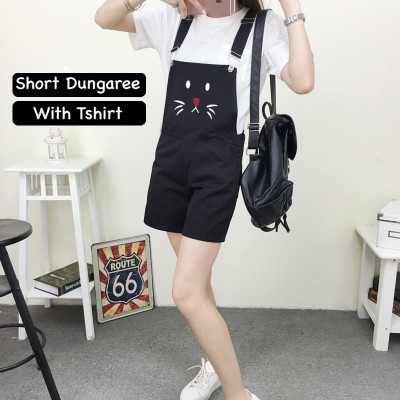 LEETOS Dungaree For Girls Casual Printed Cotton Blend(Black, Pack of 2)