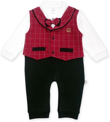 Mom's Love Romper For Baby Boys Casual Checkered Pure Cotton(Maroon, Pack of 1)