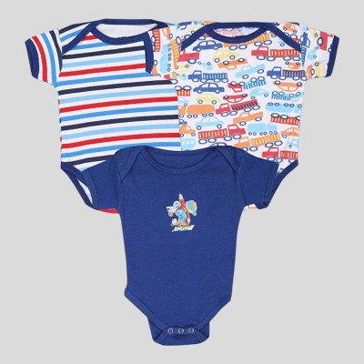 King Born Romper For Baby Boys & Baby Girls Casual Printed, Striped Cotton Blend(Dark Blue, Pack of 3)