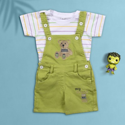 Mynxe Dungaree For Baby Boys & Baby Girls Party Embroidered, Applique Pure Cotton, Denim(Light Green, Pack of 1)