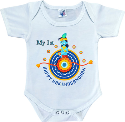 Cute Palls Romper For Baby Boys & Baby Girls Casual Graphic Print Cotton Blend(White, Pack of 1)