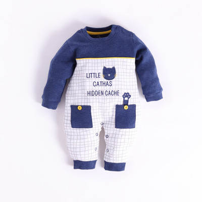 BabyGo Romper For Baby Boys Casual Printed Pure Cotton(Blue, Pack of 1)