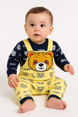 Harshita Dungaree For Baby Boys & Baby Girls Casual Animal Print Cotton Blend(Dark Blue, Pack of 1)