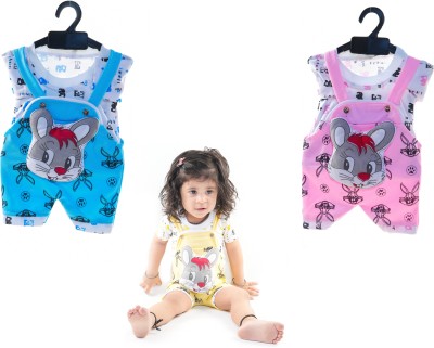 Kanya designs Dungaree For Baby Boys & Baby Girls Casual Printed Cotton Blend(Multicolor, Pack of 3)