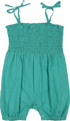 YOUNG BIRDS Romper For Baby Girls Casual Self Design Pure Cotton(Green, Pack of 1)