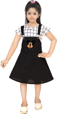 BADAenterprises Dungaree For Baby Girls Casual Checkered Polyester(White, Pack of 1)
