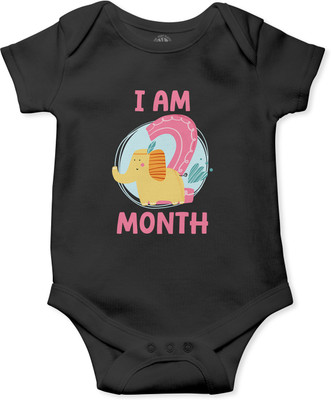 THE PRINT PLATTER Romper For Baby Boys & Baby Girls Printed Pure Cotton(Black, Pack of 1)