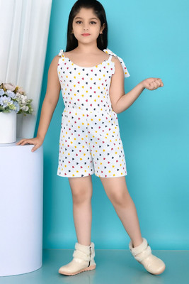 SAINAGARMENTS Romper For Baby Girls Party Polka Print Cotton Blend(White, Pack of 1)