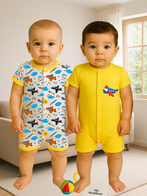 KidBee Romper For Baby Boys & Baby Girls Casual Printed Pure Cotton(Multicolor, Pack of 2)