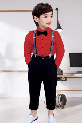 ZIKIGO Dungaree For Boys & Girls Party Solid Cotton Blend(Red, Pack of 1)