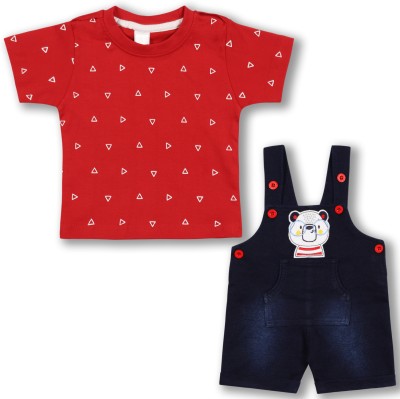 Wishkaro Dungaree For Baby Boys Casual Printed, Applique Cotton Blend(Red, Pack of 1)