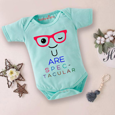 Babywish Romper For Baby Boys & Baby Girls Casual Printed Cotton Blend(Green, Pack of 1)