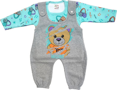 KAGA FANCY DRESSES Dungaree For Baby Boys & Baby Girls Casual Printed Wool Blend(Blue, Pack of 1)