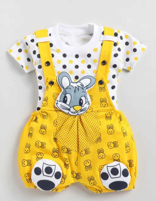 Tintin Dungaree For Baby Boys & Baby Girls Printed, Applique Cotton Blend(Dark Blue, Pack of 1)