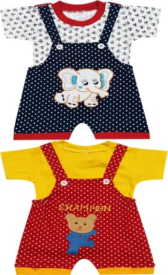 KidzzCart Dungaree For Baby Boys & Baby Girls Casual Applique Pure Cotton(Multicolor, Pack of 2)