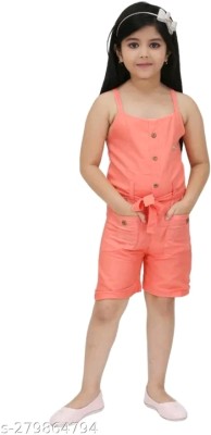 HSS TRENDS Dungaree For Girls Casual Solid Cotton Blend(Pink, Pack of 1)