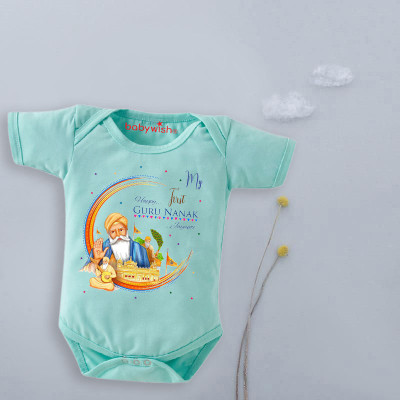 Babywish Romper For Baby Boys & Baby Girls Casual Printed Cotton Blend(Light Blue, Pack of 1)