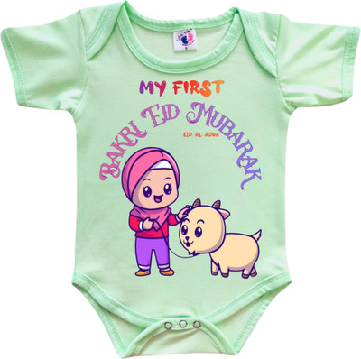 Cute Palls Romper For Baby Boys & Baby Girls Casual Graphic Print Cotton Blend(Light Green, Pack of 1)