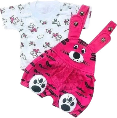 Gyanfancydress Dungaree For Baby Boys & Baby Girls Casual Printed Cotton Blend(White, Pack of 1)