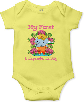 THE PRINT PLATTER Romper For Baby Boys & Baby Girls Graphic Print Pure Cotton(Yellow, Pack of 1)