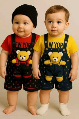 AFNAN MULTI BRAND Dungaree For Baby Boys & Baby Girls Casual Printed Polycotton(Multicolor, Pack of 2)