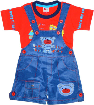 Wise Guys Dungaree For Baby Boys & Baby Girls Casual Printed Denim(Orange, Pack of 1)