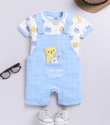 Pekham Fashion Dungaree For Baby Boys & Baby Girls Party Printed Cotton Blend(Light Blue, Pack of 1)