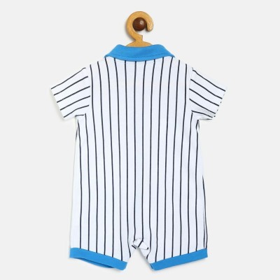 MINI KLUB Romper For Baby Boys Casual Striped Pure Cotton(White, Pack of 1)