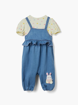 JUNIORS by Babyshop Dungaree For Baby Girls Casual Applique Pure Cotton(Blue, Pack of 1)