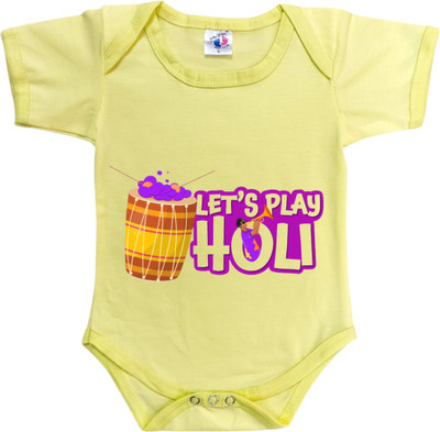 Cute Pals Romper For Baby Boys & Baby Girls Casual Graphic Print Cotton Blend(Yellow, Pack of 1)