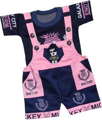 MARUF DRESSES Dungaree For Baby Boys & Baby Girls Casual Printed Pure Cotton(Pink, Pack of 1)