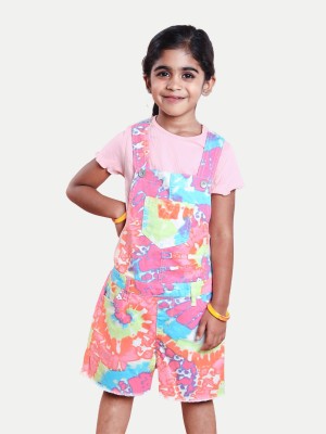 radprix Dungaree For Girls Casual Tie and Dye Pure Cotton(Pink, Pack of 1)