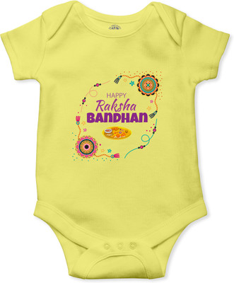 THE PRINT PLATTER Romper For Baby Boys & Baby Girls Graphic Print Pure Cotton(Yellow, Pack of 1)