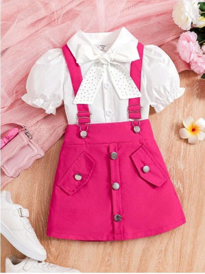 GESICA FASHION Dungaree For Baby Girls Solid Cotton Blend(Pink, Pack of 1)