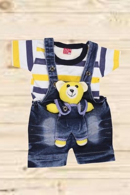 new gen Dungaree For Baby Boys Printed Denim(Multicolor, Pack of 1)