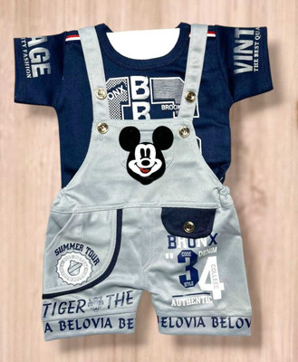 LITTLE MAMA Dungaree For Baby Boys Solid Cotton Blend(Grey, Pack of 1)